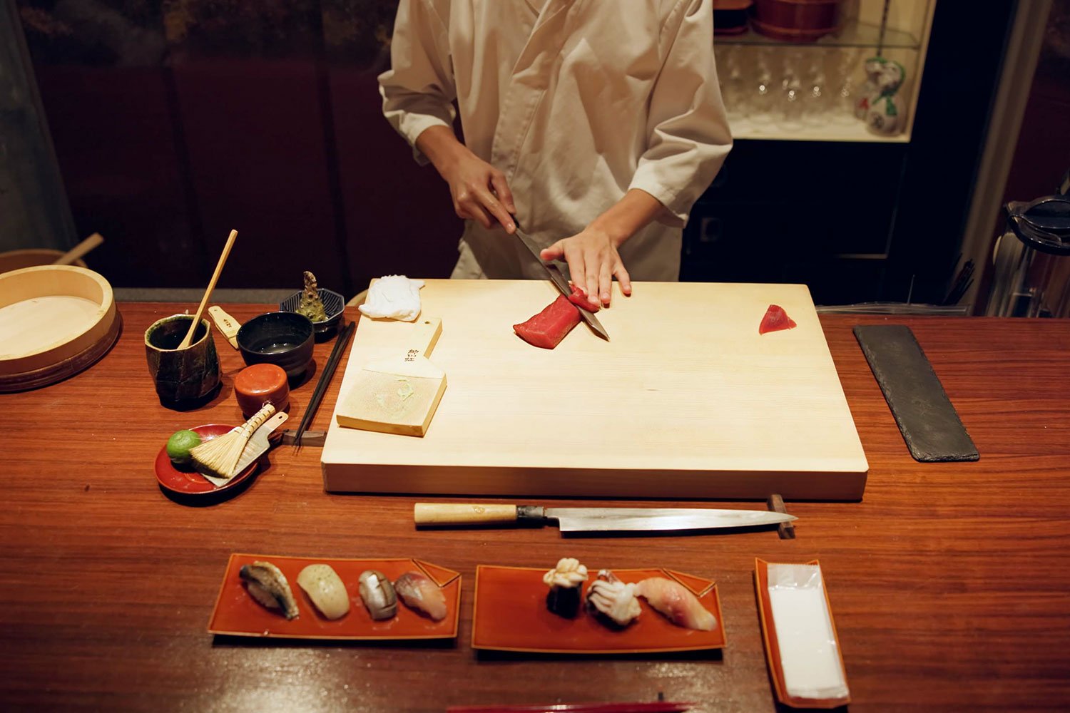 Chef practicing precision knife techniques