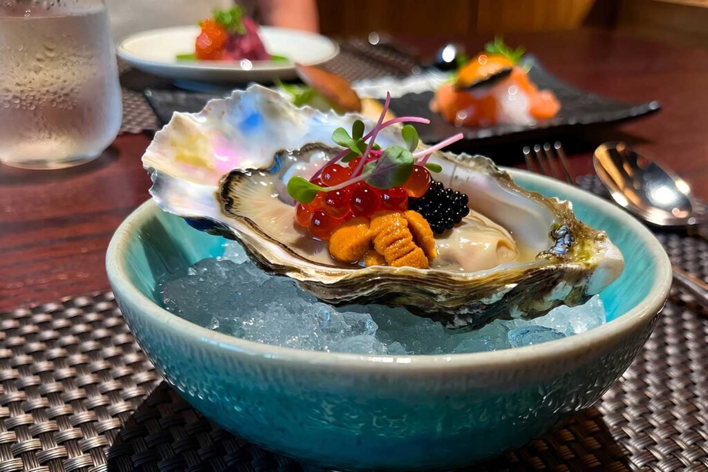 Oyster appetizer plated for private omakase seating