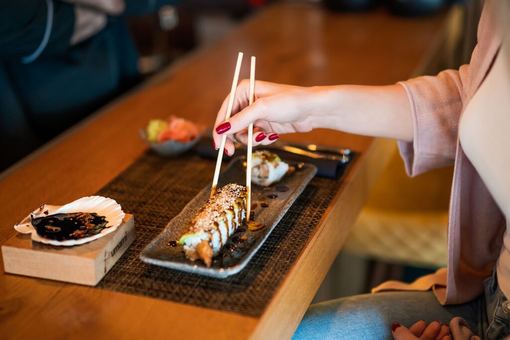 Sushi being plated at MAKAI